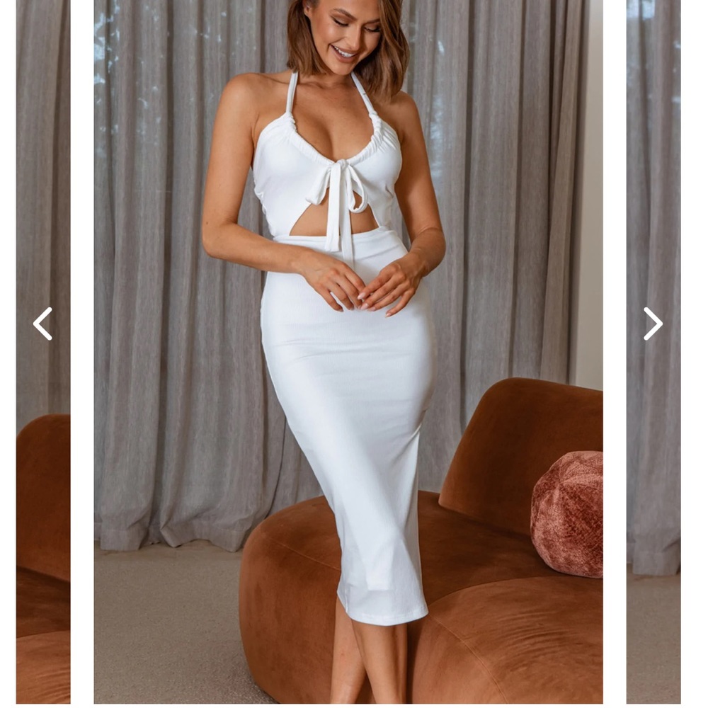 Selfie Leslie - PLAYA DEL CARMEN TIED BUST HALTERNECK MIDI DRESS WHITE